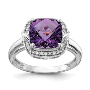 925 sterling silver checkerboard cut amethyst and diamond ring fine jewelry for women gifts for her, size 8