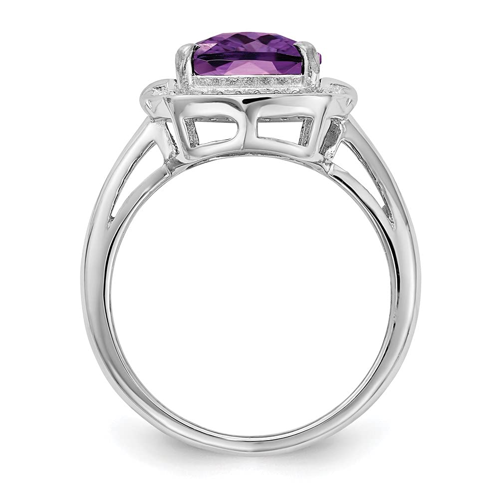 925 Sterling Silver Checkerboard Cut Amethyst and Diamond Ring Fine Jewelry For Women Gifts For Her, Size 8