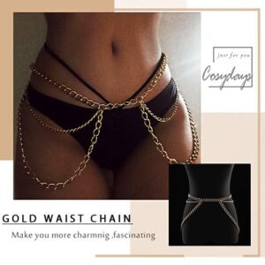 COSYDAYS Gold Metal Waist Chain Belt Layered Belly Chain Party Body Chain Jewelry for Women (Gold)