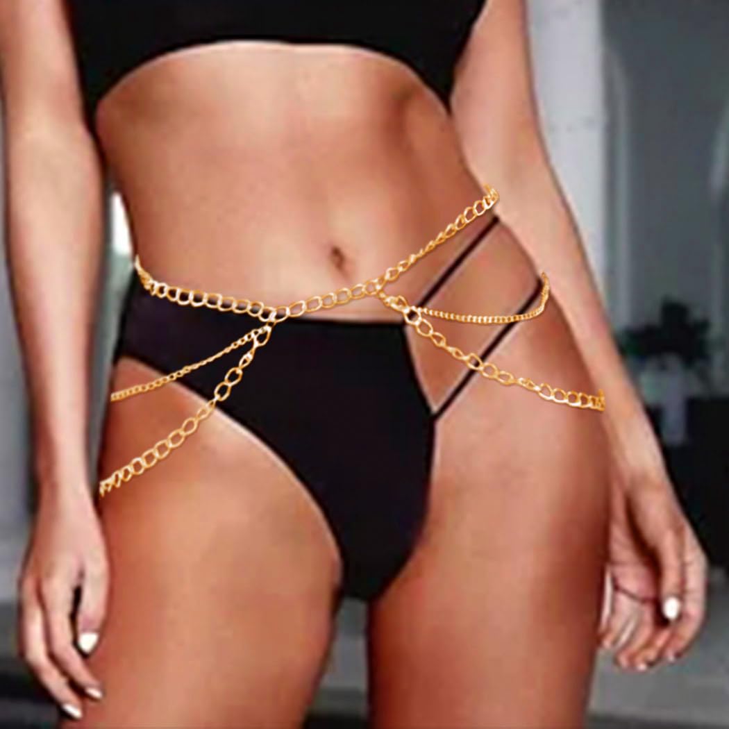 COSYDAYS Gold Metal Waist Chain Belt Layered Belly Chain Party Body Chain Jewelry for Women (Gold)