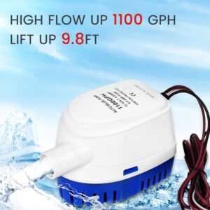 ECO-WORTHY Automatic Submersible Boat Bilge Water Pump 12V 1100GPH Auto with Float Switch for Boat Caravan RV