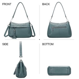 Over Earth Genuine Leather Handbags for Women Small Crossbody Purse Ladies Hobo Shoulder Bag(O111-2E Teal Blue)