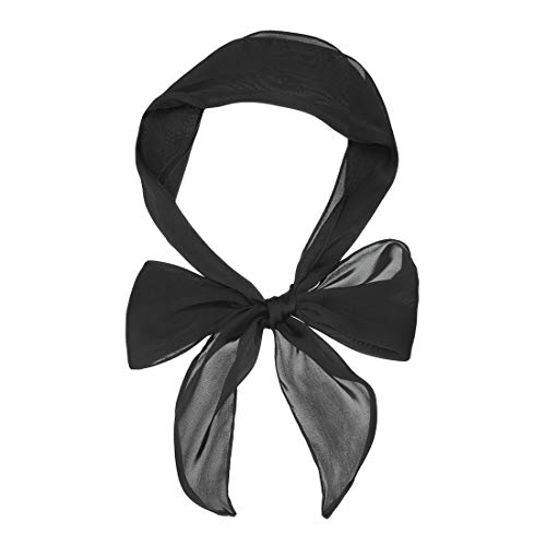 Allegra K Women Plain Solid Color Pure Skinny Scarf Scarves Long Neckerchief Hair Band Black