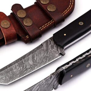 Grace Knives Handmade Damascus Steel Tanto Knife Fixed Blade Hunting Knife 9.5 Inches with Leather Sheath G-2018