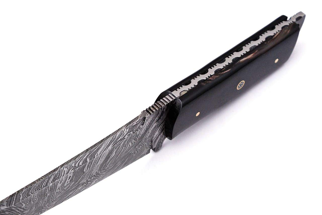 Grace Knives Handmade Damascus Steel Tanto Knife Fixed Blade Hunting Knife 9.5 Inches with Leather Sheath G-2018