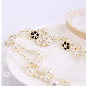 Imitation Pearl Necklace Hollow flowers layered Necklace (White)