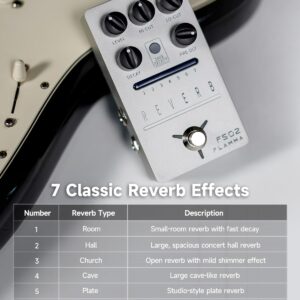 FLAMMA FS02 Reverb Pedal Stereo Guitar Effects with 7 Storable Preset Slots 7 Reverb Effects Room Hall Church Cave Plate Spring Mod True Bypass Trail On