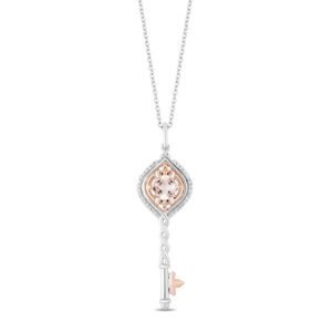 jewelili enchanted disney fine jewelry 14k rose gold over sterling silver with 1/10 cttw diamonds and morganite aurora key pendant