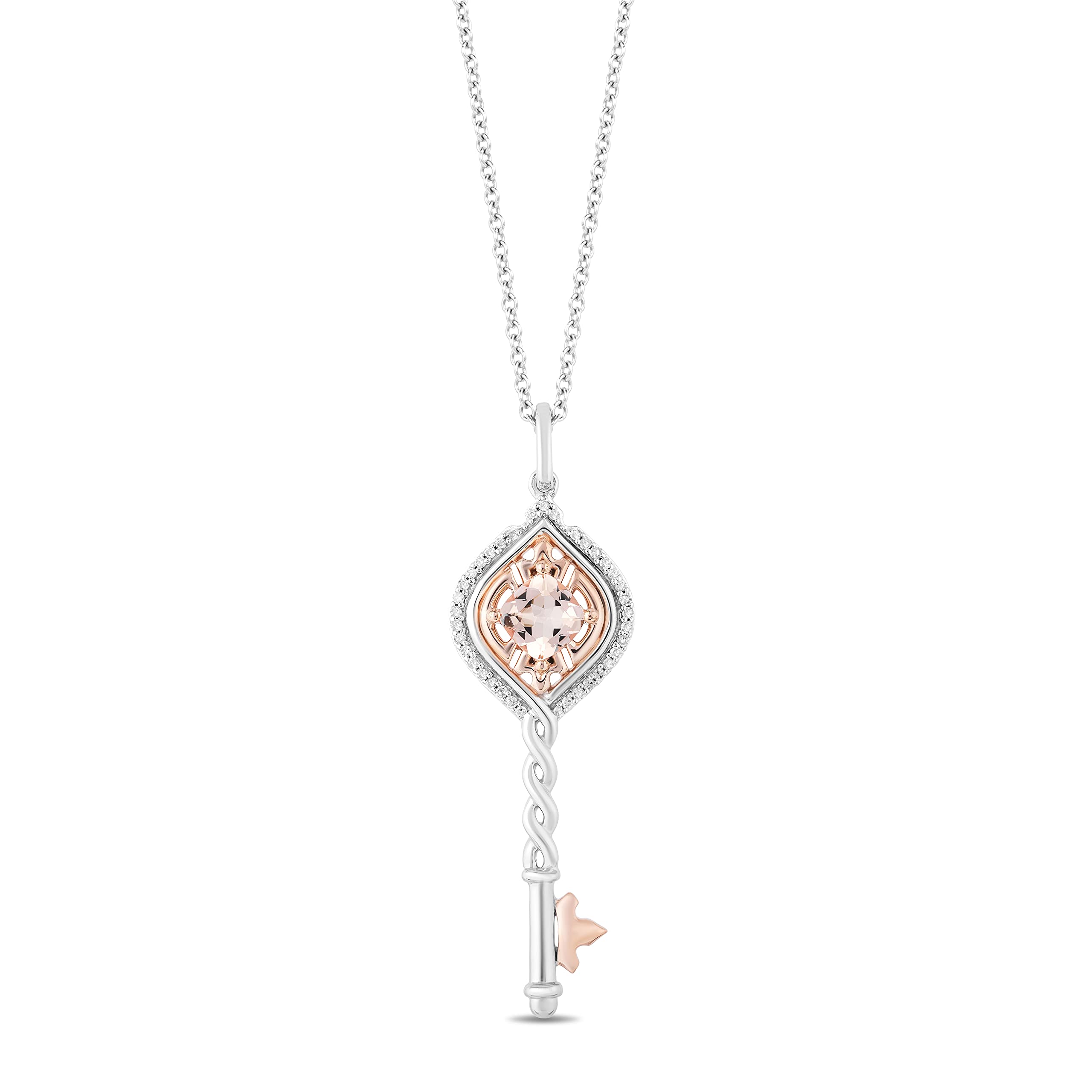 Jewelili Enchanted Disney Fine Jewelry 14K Rose Gold over Sterling Silver with 1/10 CTTW Diamonds and Morganite Aurora Key Pendant