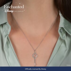 Jewelili Enchanted Disney Fine Jewelry 14K Rose Gold over Sterling Silver with 1/10 CTTW Diamonds and Morganite Aurora Key Pendant