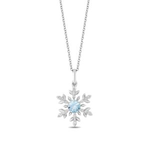 Jewelili Enchanted Disney Fine Jewelry Sterling Silver with 1/8 Cttw Diamonds and Blue Topaz Elsa Snowflake Pendant