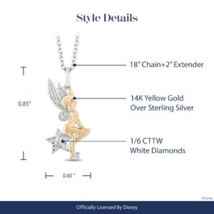 Jewelili Enchanted Disney Fine Jewelry 14K Yellow Gold over Sterling Silver with 1/6 CTTW Tinker Bell Pendant Necklace