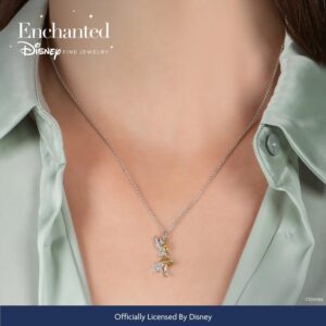 Jewelili Enchanted Disney Fine Jewelry 14K Yellow Gold over Sterling Silver with 1/6 CTTW Tinker Bell Pendant Necklace