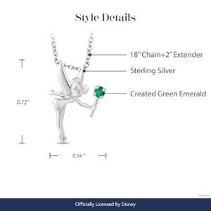 Jewelili Enchanted Disney Fine Jewelry Sterling Silver 2.5MM Round Created Emerald Tinker Bell Pendant Necklace