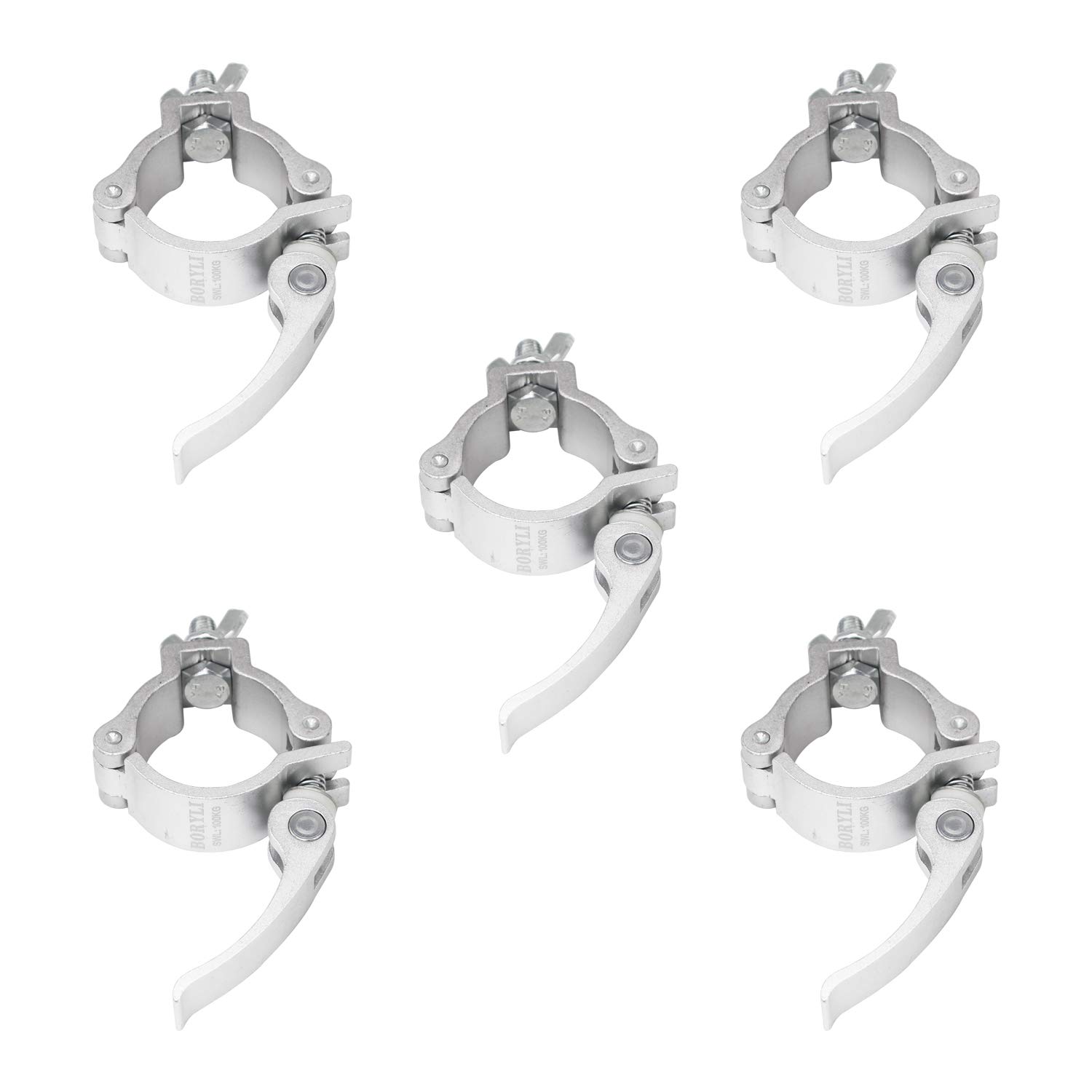 5 Pcs 2 Inch Quick Lock and Release Heavy Duty 220 Lbs Aluminum Alloy Stage Lighting Clamp for Par Light,Moving Head Light