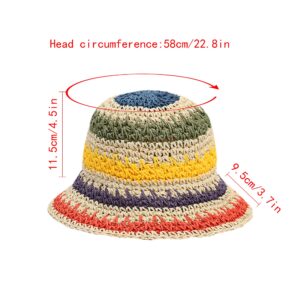 Minache Foldable Wide Brim Colorful Crochet Straw Hat Outdoor Sun Visor Hat UPF 50+ Summer for Women Girl, Creamy White