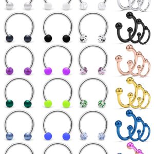 SCERRING 16G Septum Hoop Nose Rings 316L Stainless Steel Horseshoe Nose Hoop Ring Cartilage Daith Lip Tragus Earrings Retainer Body Piercing Jewelry 36PCS Mix Color 1#