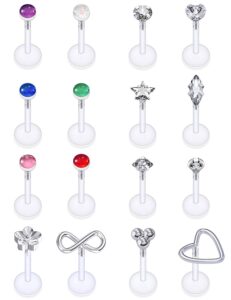 scerring 16g lip rings clear acrylic flexible labret monroe lip rings nail tragus helix earrings studs ring medusa piercing jewelry retainer 8mm 16pcs