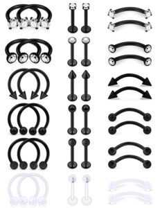 scerring tragus earrings 16g stainless steel horseshoe eyebrow lip rings nail tragus helix rook cartilage earrings studs ring medusa piercing jewelry 8mm 36pcs black