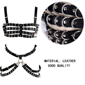 Women's full body harness bra Chest strap Leather Waist belt lingerie cage set Waist belt Punk gothic Dance Photography Rock (Black)