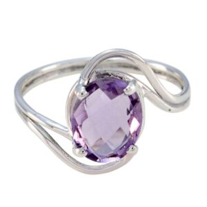 Joyas Plata Real Gemstones Oval Shape One Stone cheker Amethyst rings-925 Silver Purple Amethyst Ring-February Birth Aquarius Astrology Real Gemstones Ring SRAMECH-3171-13.5 us