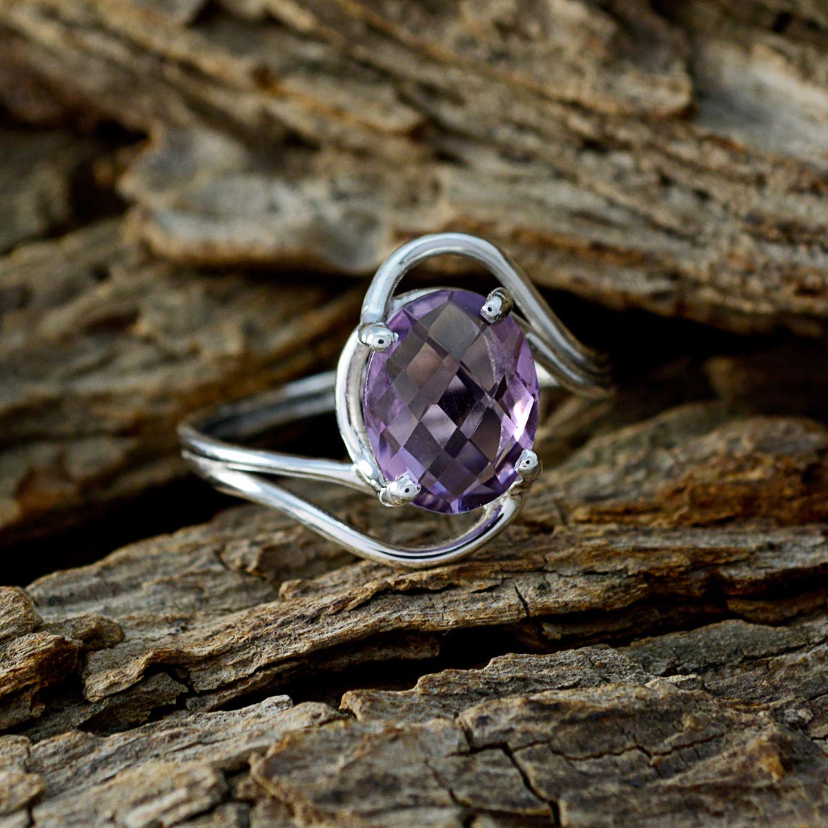 Joyas Plata Real Gemstones Oval Shape One Stone cheker Amethyst rings-925 Silver Purple Amethyst Ring-February Birth Aquarius Astrology Real Gemstones Ring SRAMECH-3171-13.5 us