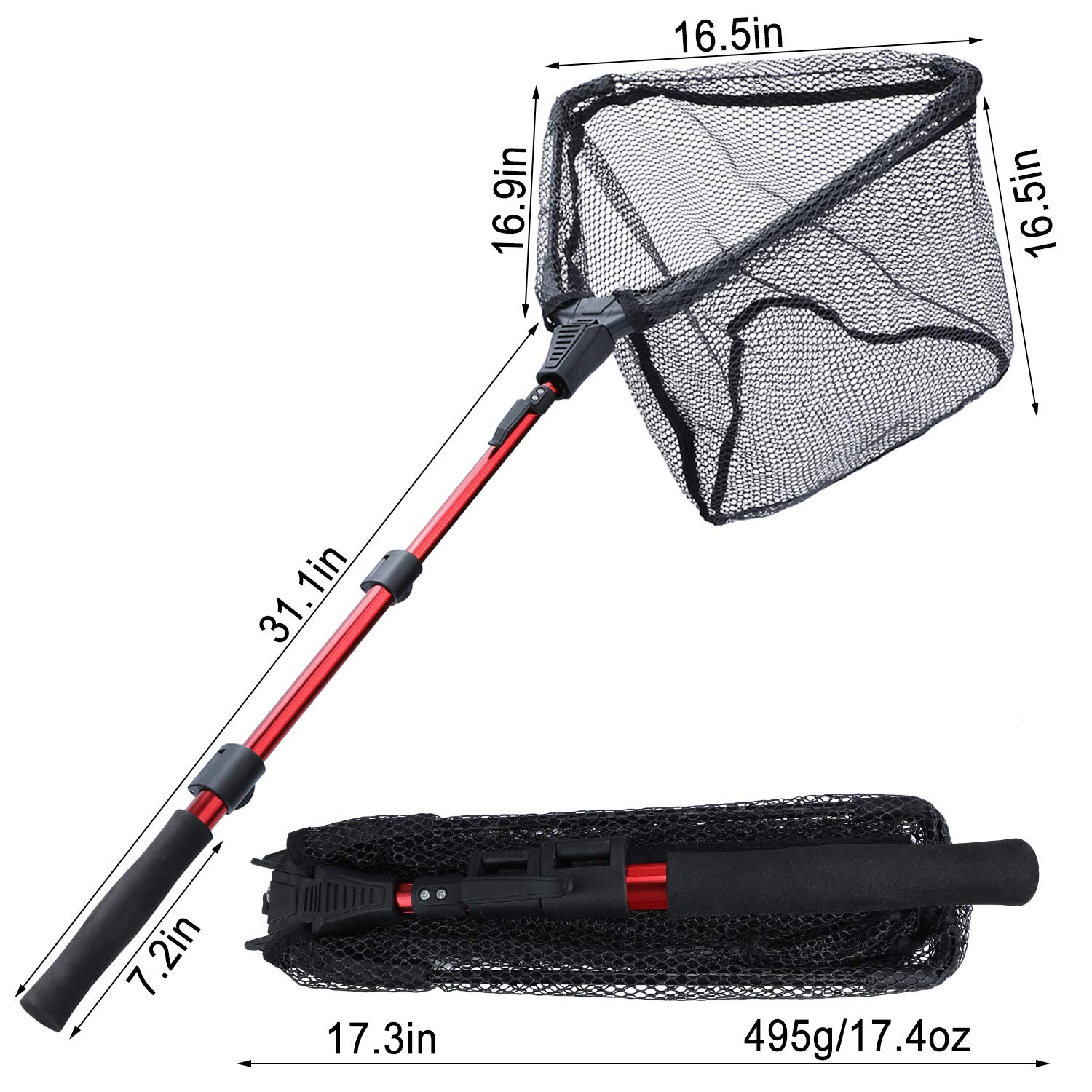 Sougayilang Fishing Net Fish Landing Net, Foldable Collapsible Telescopic Pole, Durable Nylon Material Mesh, Safe Fish Catching or Releasing-RSJ115CM