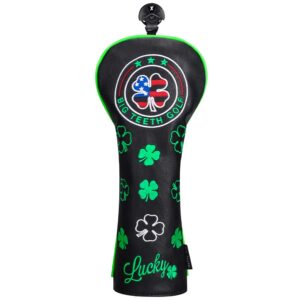 big teeth golf head covers driver hybrid fairway cover golf club protector lucky clover and usa pattern black (driver cover)