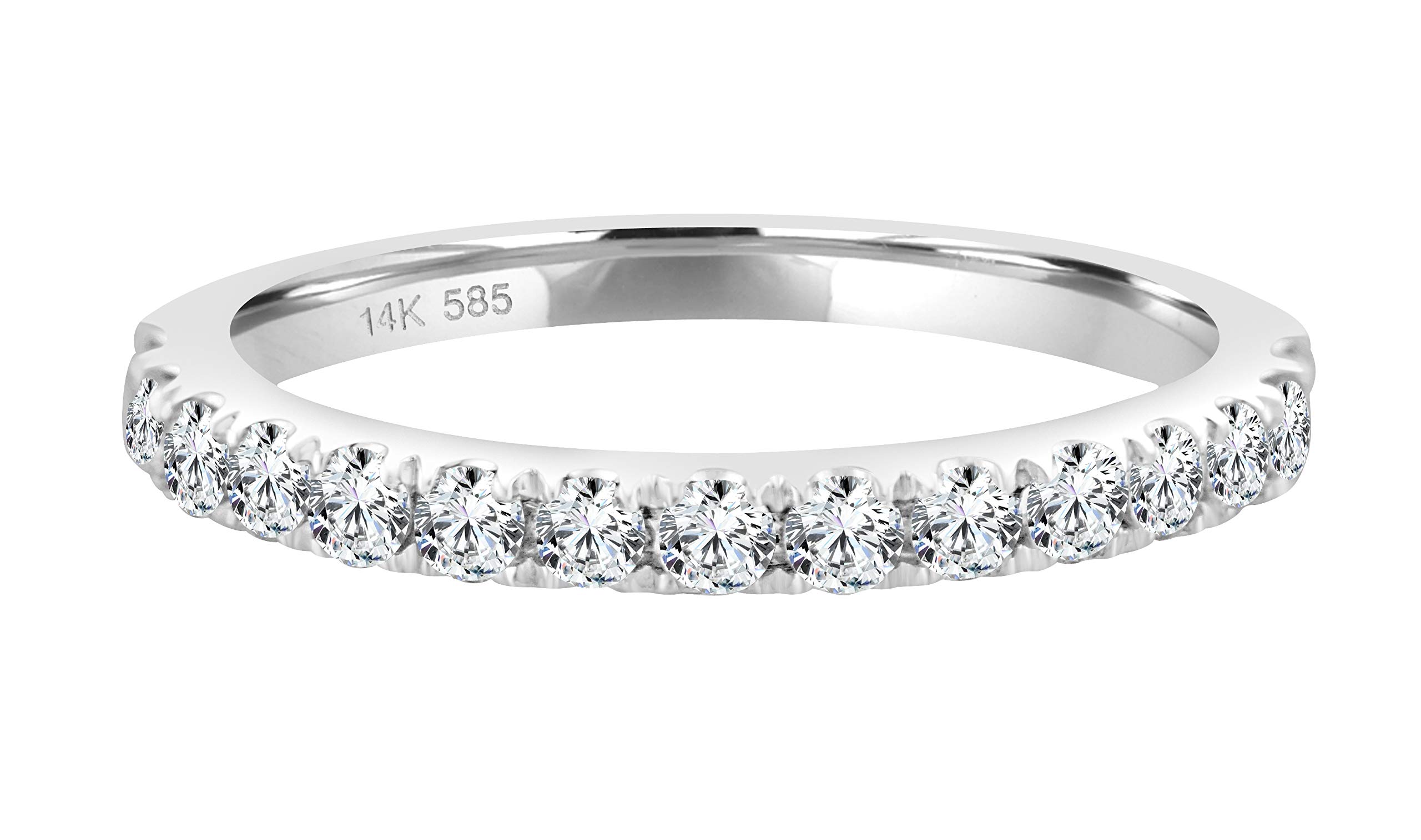 Natural 14k White Gold Diamond Ring for Women Wedding Anniversary Stackable Thin Band 1/4 cttw (Color H-I, Clarity I1-I2). Natural Real Mined Diamonds.