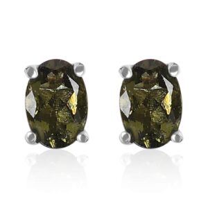 SHOP LC Green Moldavite Stud Earrings for Women Jewelry 925 Sterling Silver Jewelry Ct 0.8 Birthday Gifts for Women