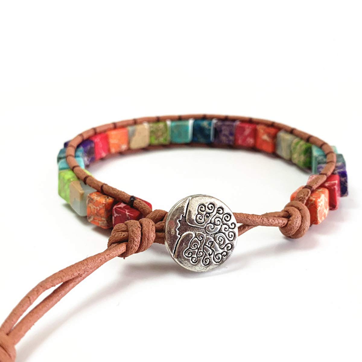 ZOSOJONA 7 Chakra Bracelet Bohemian Handmade Leather Wrap Healing Protection Natural Stone Yoga Beaded Bracelets Boho Friendship Jewelry