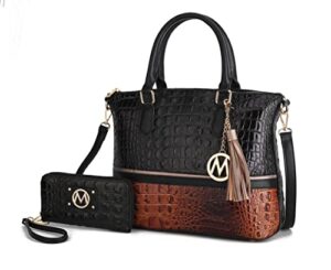 mkf collection tote bag for women & wristlet wallet purse set, croco vegan leather top-handle shoulder handbag by mia k