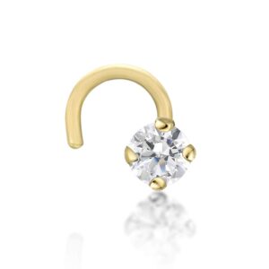 lavari jewelers 0.05 carat genuine diamond curved screw nose ring for women in 14k yellow gold 20 gauge