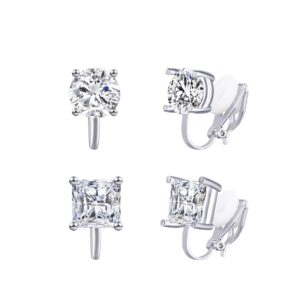 yoqucol 2 pairs clip on earrings 8mm cubic zirconia crystal non pierced clip on stud earrings for women