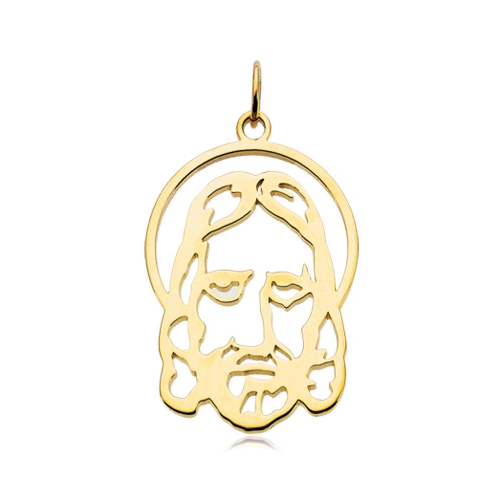 The Black Bow 14k Yellow Gold Face of Jesus Small Silhouette Pendant - 14mm x 9mm