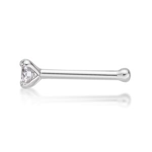 Lavari Jewelers 20 Gauge Straight Bone Stud Nose Ring for Women in 14k White Gold with 0.07 Carat Diamond