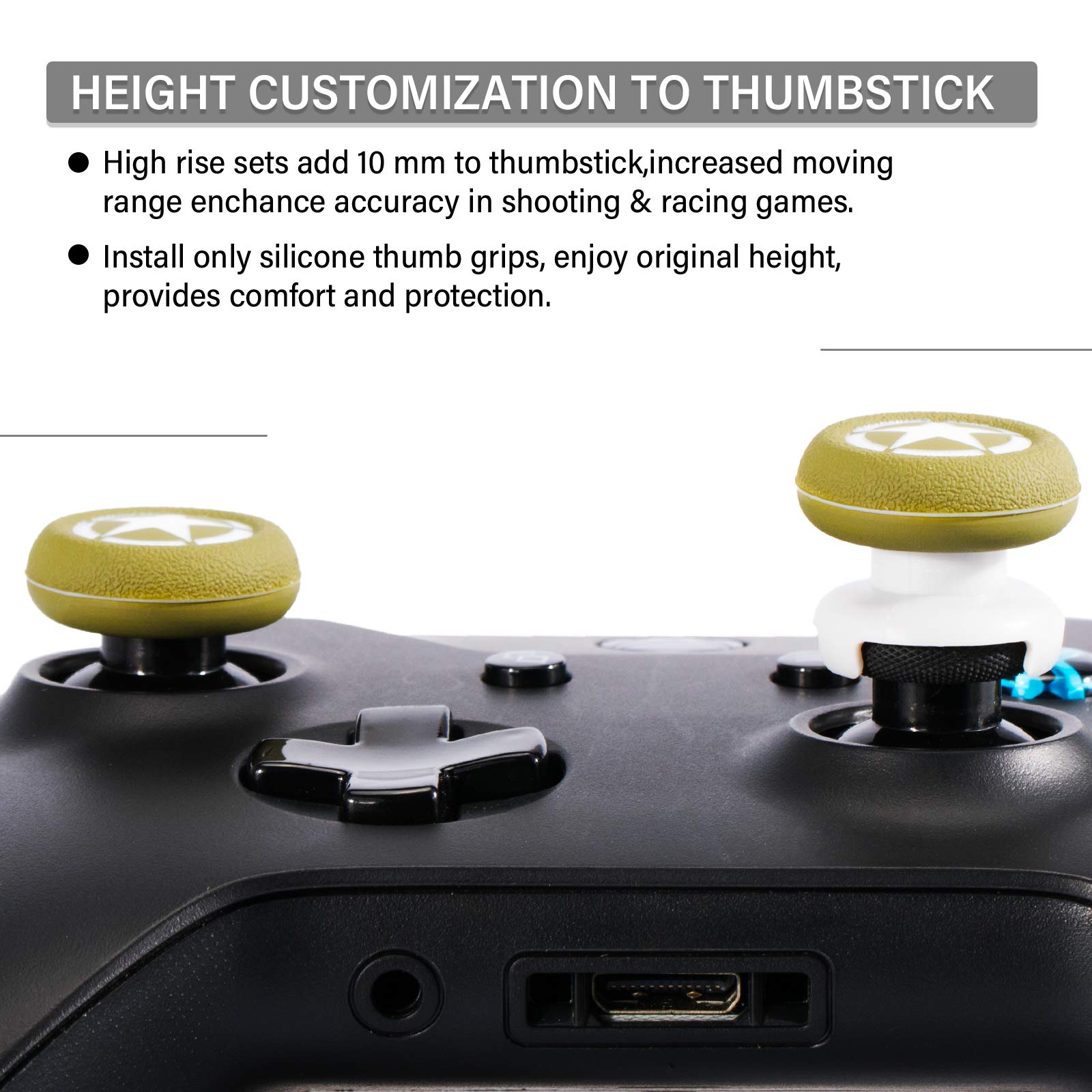 Playrealm FPS Thumbstick Extender & Printing Rubber Silicone Grip Cover 2 Sets for Xbox Series X/S & Xbox One Controller (WWII US Army)