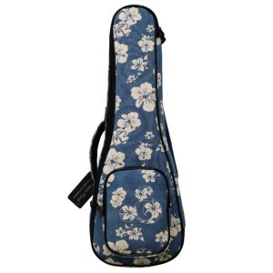 MUSIC FIRST Original Design 0.5" Thick Padded Hawaii Style “Blue and White Plumeria” Canvas Ukulele Case, Ukulele Bag, Ukulele Cover, Salute ELVIS (Fit for 23~24 inch Concert Ukulele)