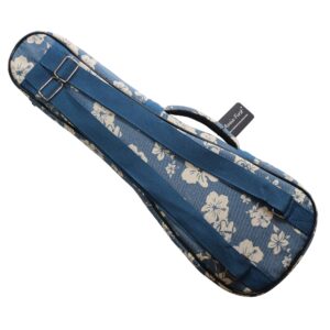 MUSIC FIRST Original Design 0.5" Thick Padded Hawaii Style “Blue and White Plumeria” Canvas Ukulele Case, Ukulele Bag, Ukulele Cover, Salute ELVIS (Fit for 23~24 inch Concert Ukulele)