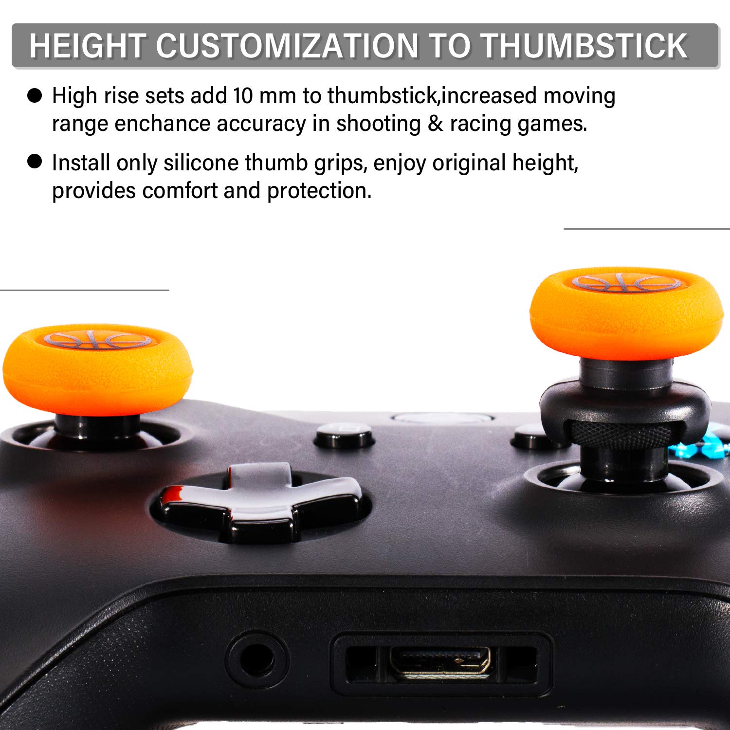 Playrealm FPS Thumbstick Extender & Printing Rubber Silicone Grip Cover 2 Sets for Xbox Series X/S & Xbox One Controller(Basketball)