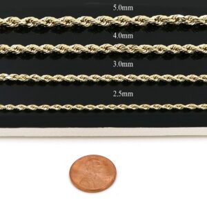 Yellow Gold Diamond Cut Rope Chain Real Solid 14k 16" to 26", 3.0mm (22)