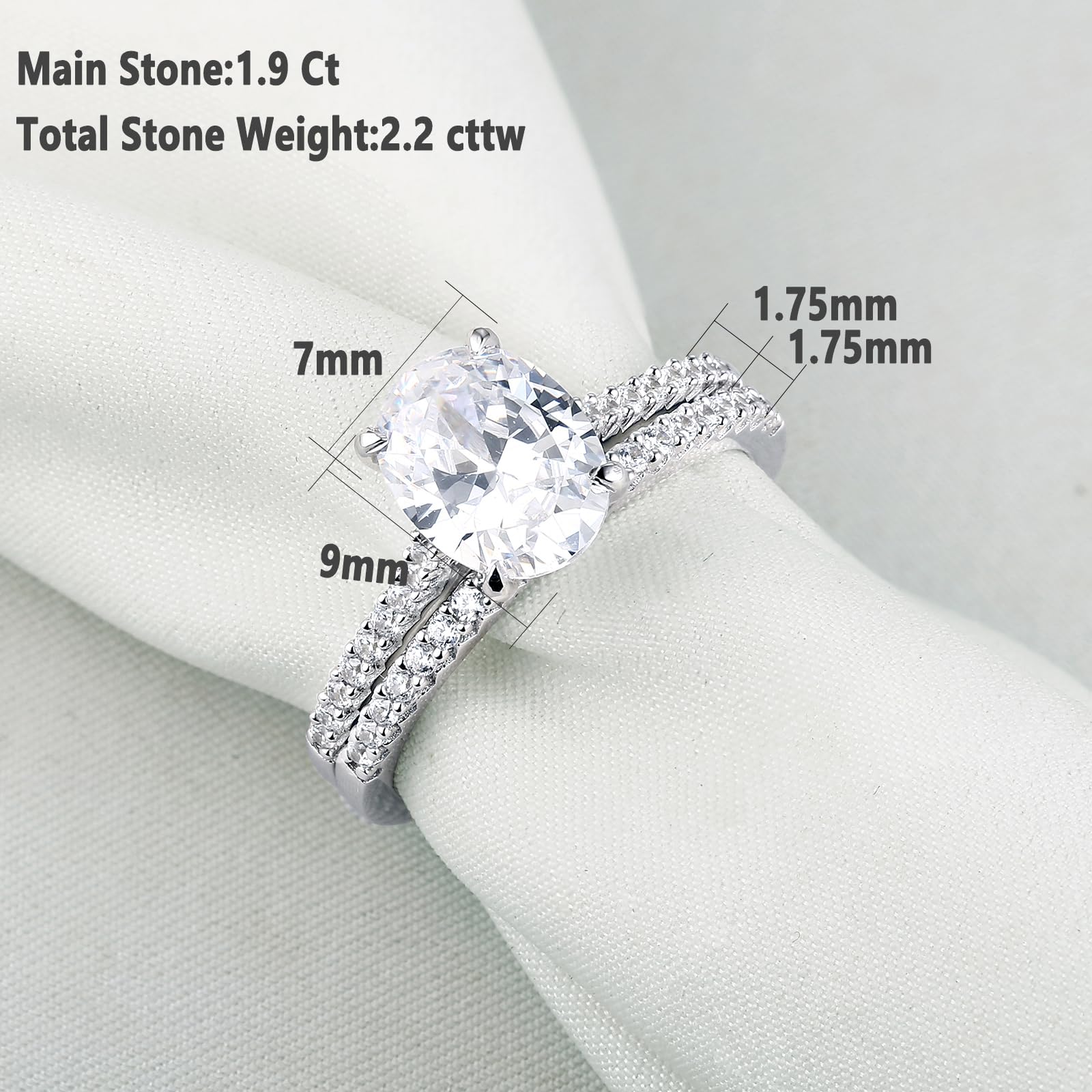 Newshe Jewellery Engagement Rings for Women Wedding Ring Set AAAAA Cz Solitaire Sterling Silver Oval 2.2Ct Size 6