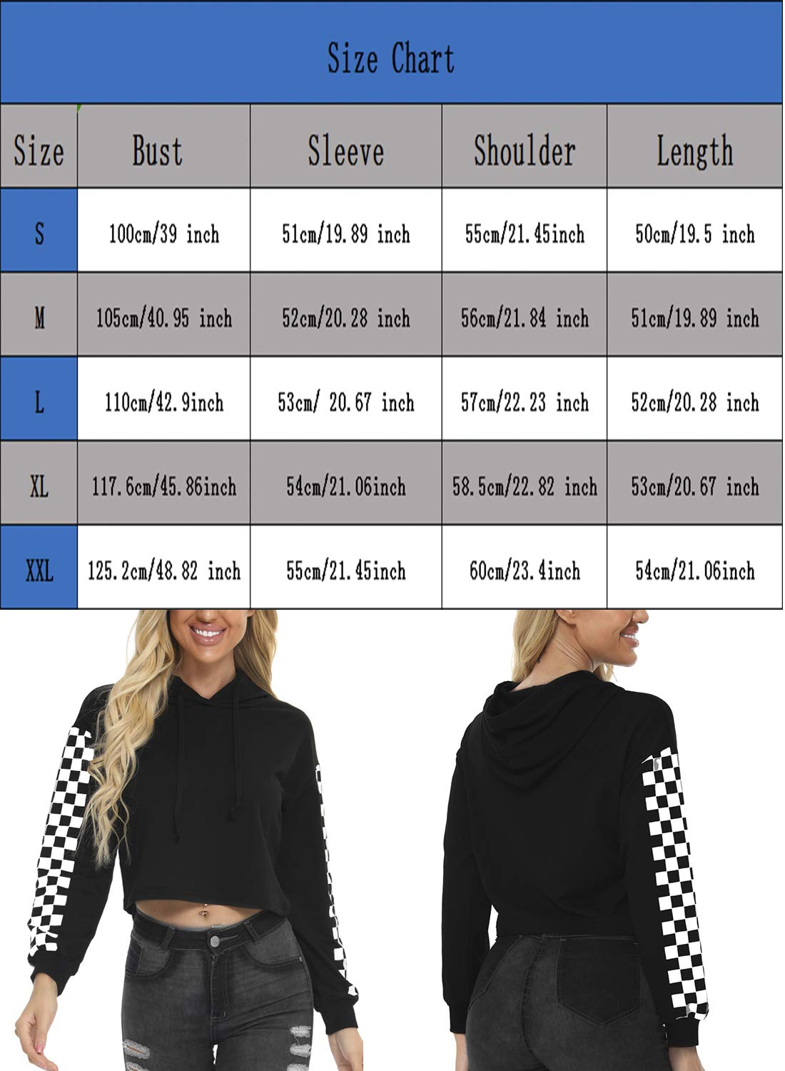 Zaprada Women's Cute Black Cropped Hoodie Sweatshirt Pullover Long Sleeve Print Casual Crop Tops Sweatshirt for Teen Girls Black Small