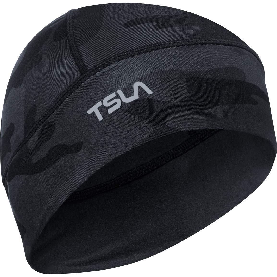 TSLA Men and Women Thermal Fleece Skull Cap, Winter Ski Cycling Under Helmet Liner, Running Beanie Hat, Skull Cap Camo Black, One Size