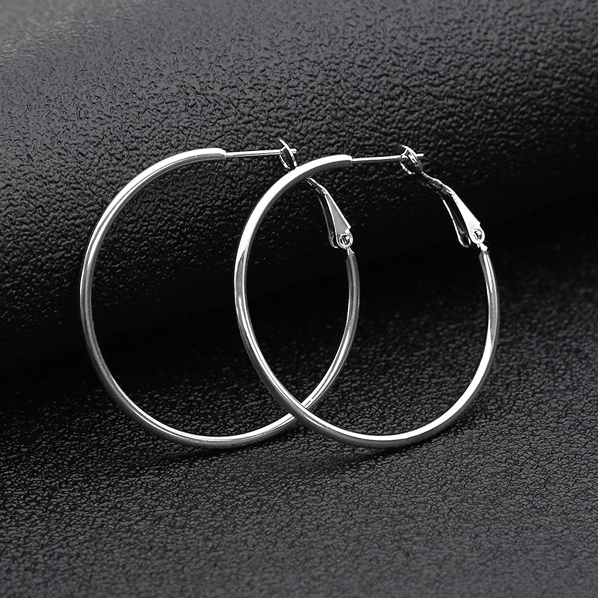 4 Pairs Stainless Steel Geometric Hexagon Round Square Thin Hoop Earrings for Women Jewelry Set-silver