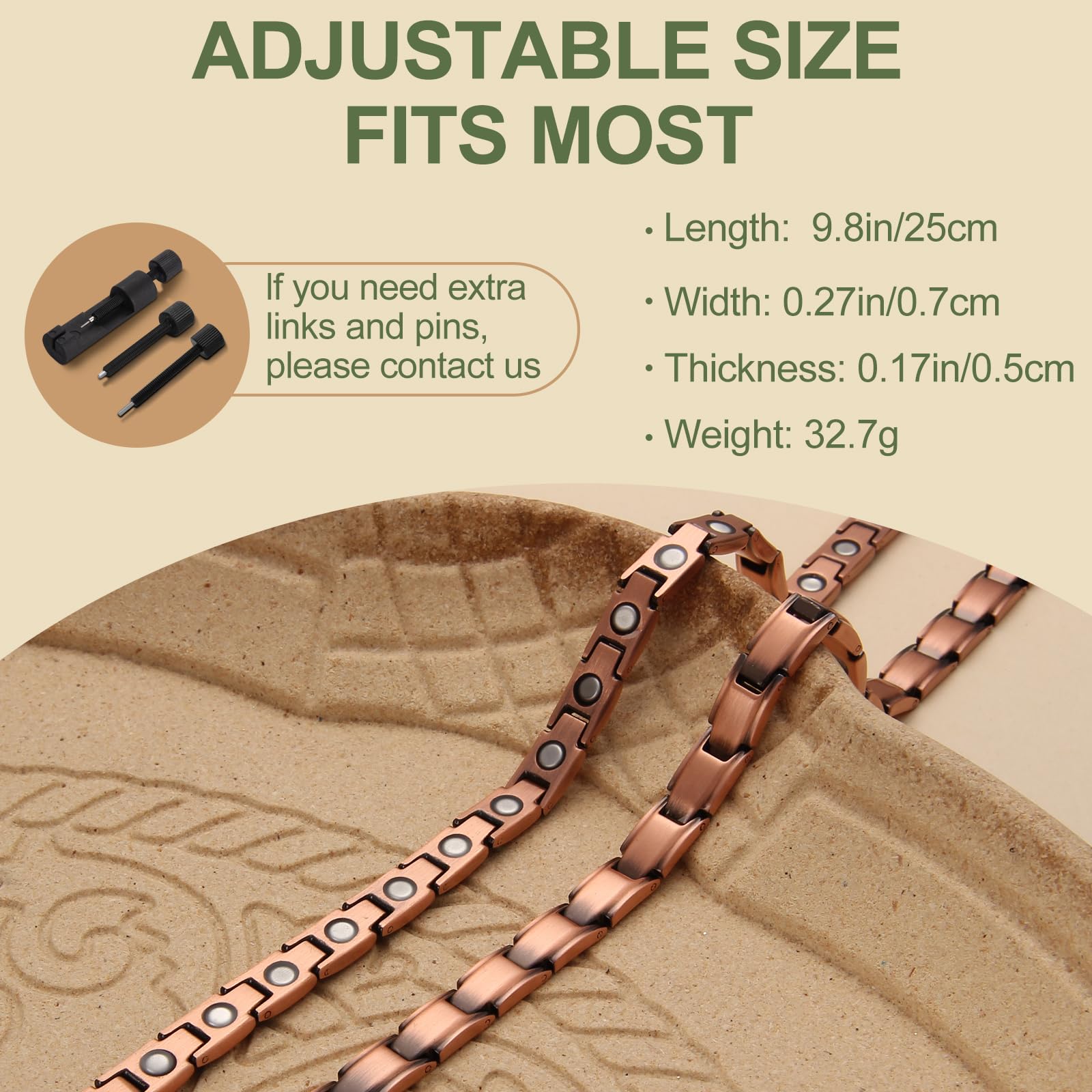 MagEnergy Copper Ankle Bracelet for Women 99.9% Pure Copper Magnetic Ankets with Ultra Strength Magnets 9.8 Inch Adjustable Copper Anklets Jewelry Gift (Plain)