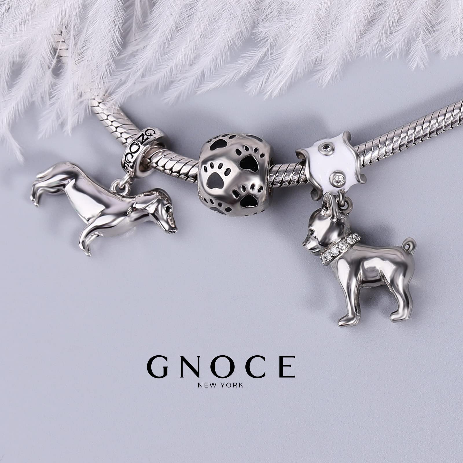 GNOCE Dachshund Charms for Bracelet 925 Sterling Silver Polished Puppy Charms Fit Necklace Pets Charms for Women Jewelry Gift