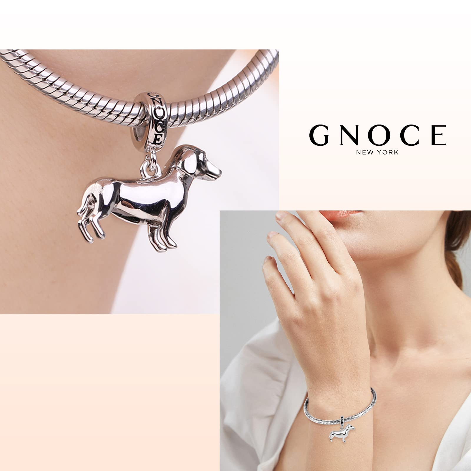 GNOCE Dachshund Charms for Bracelet 925 Sterling Silver Polished Puppy Charms Fit Necklace Pets Charms for Women Jewelry Gift