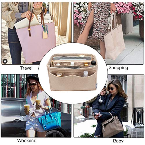 Himai Purse Organizer Insert, Bag Organizer, Bag in Bag, Perfect for Speedy Neverfull and More, 5 Size (Large, Beige)