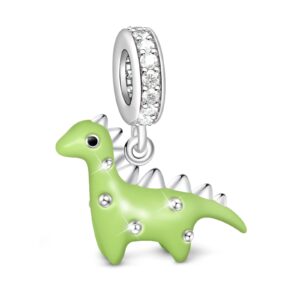 gnoce dinosaur charm pendant sterling silver purple/green enamelled dinosaur pendant charm fit bracelet/necklace charm for women(purple dinosaur)